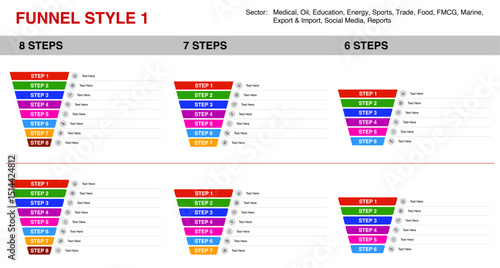 Funnel infographics. Marketing, Funnel steps with icons, Marketing business, Medical, Energy, powrpoint presentation, Executives, Doctors, Phd Doctorate 