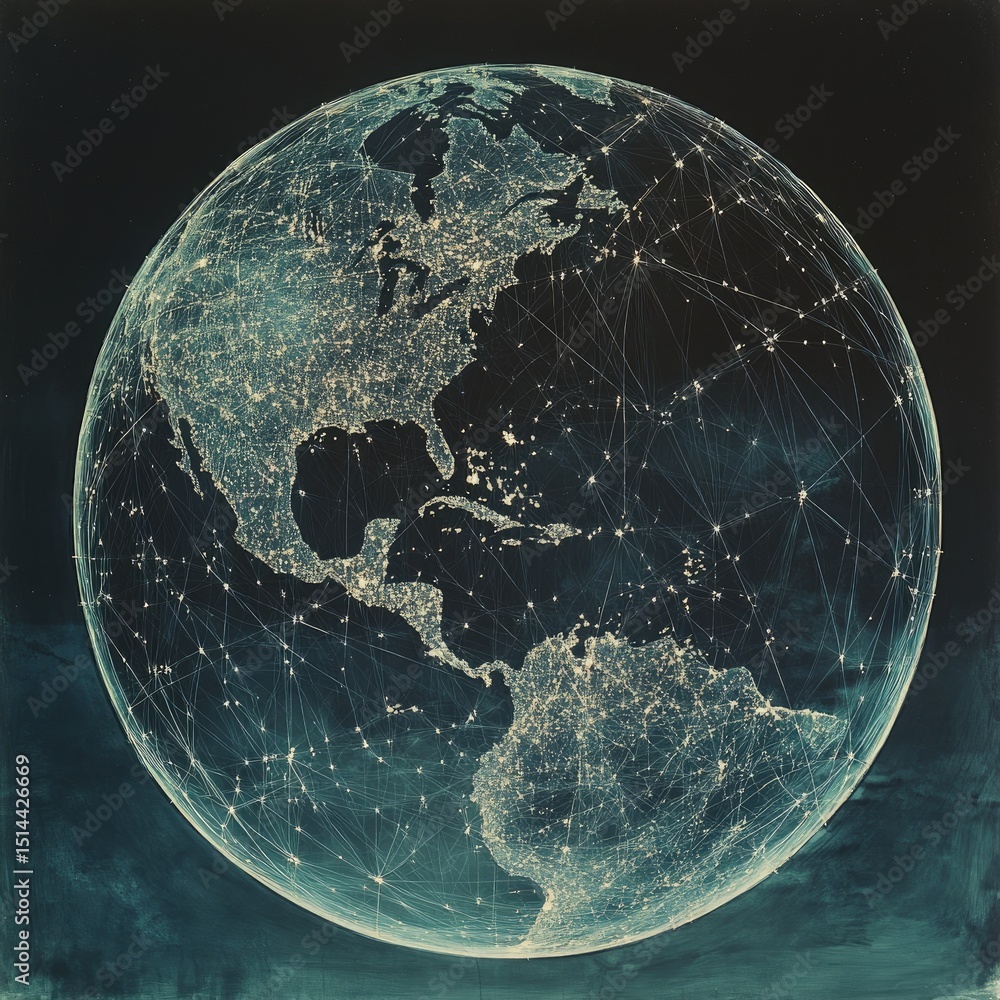 Obraz premium Global network connections visualized on a stylized Earth