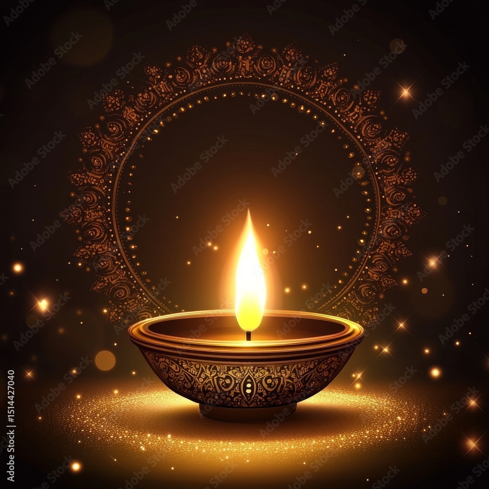 Elegant Diwali Lamp Sparkling with Light Elegant Diwali Lamp Sparkling with Light
