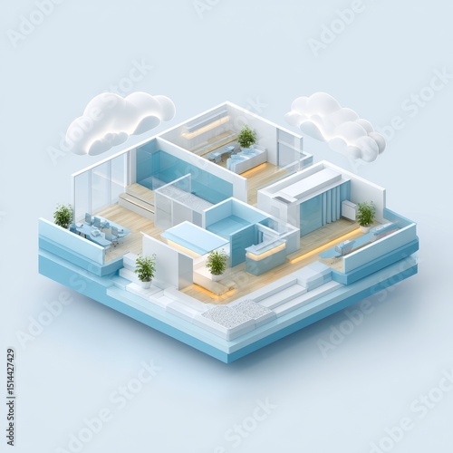 Isometric 3D Render of a Modern Quokka-Inspired Space