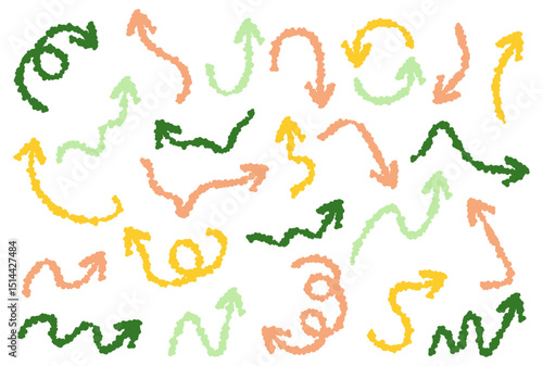 手描き風のカラフルな矢印のアイコンセット