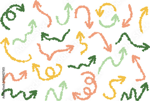 手描き風のカラフルな矢印のアイコンセット