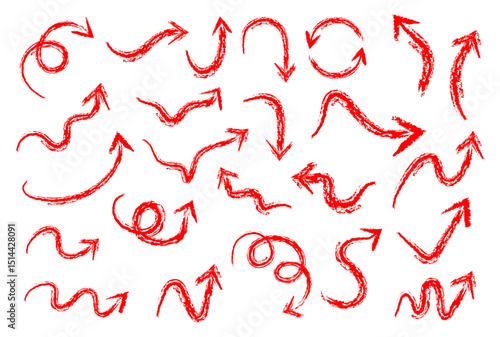 手描きの赤い矢印のアイコンセット