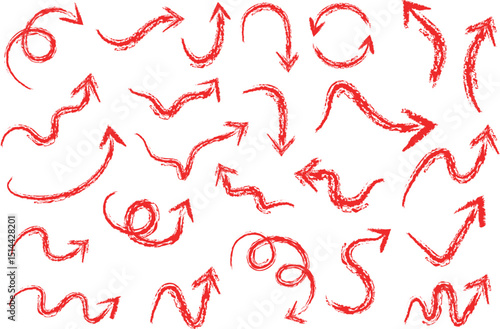 手描きの赤い矢印のアイコンセット