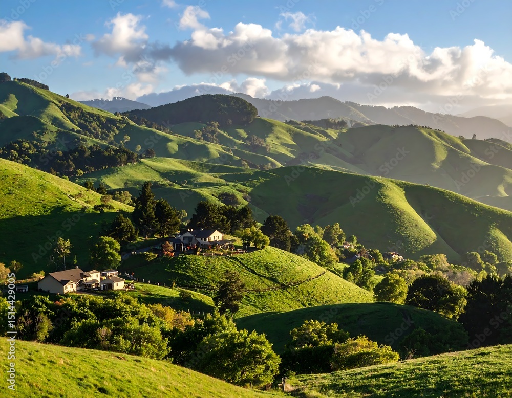 Obraz premium Lush rolling hills at dawn