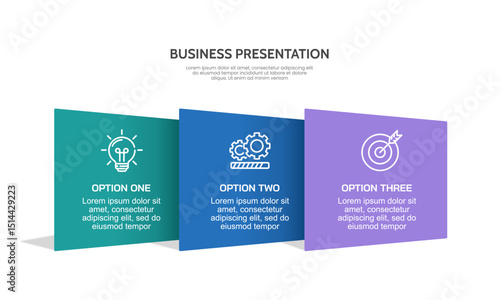 3 Options Infographic square design template. Presentation, Report, Banner, Poster, Strategy and Plan. Vector illustration.