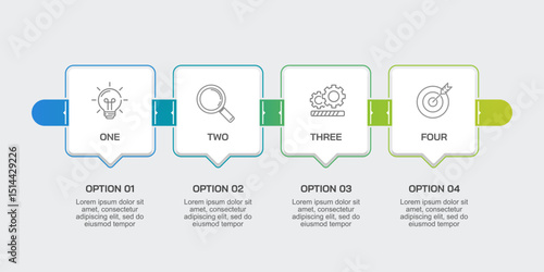 4 steps infographic square design template. Presentation, Plan, Timeline, Marketing and Strategy. Vector illustration.