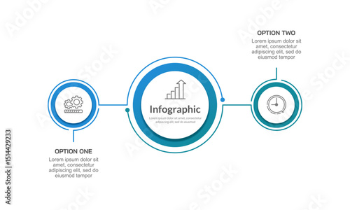 Circle infographic comparing or combining 2 business options. Presentation, Plan, Banner, Data and Strategy. Vector illustration.