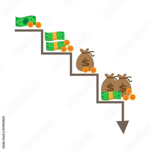 vector table showing the decline in currency value due to inflation