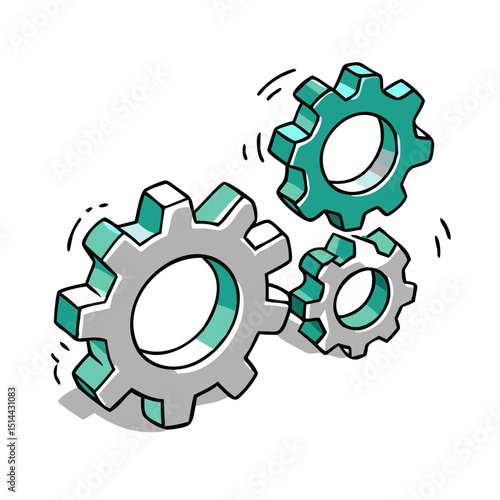 Connected Gears Icon - Vector Graphic for System Settings Apps, Technical Configuration Websites, Engineering Education and Business Process Management Materials