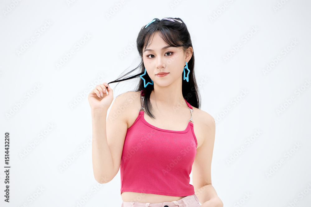 Studio shot of young Asian woman wearing youthful and beautiful clothes Studio shot of young Asian woman wearing youthful and beautiful clothes