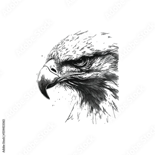 Majestic Bald Eagle Head Drawing Detailed Black and White Sketch