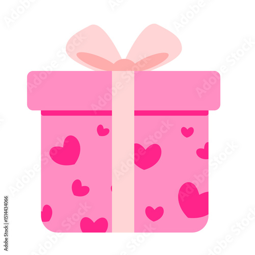 Pink giftbox and heart decoration with ribbon. Party decoration. Can be used for wallpaper and stciker