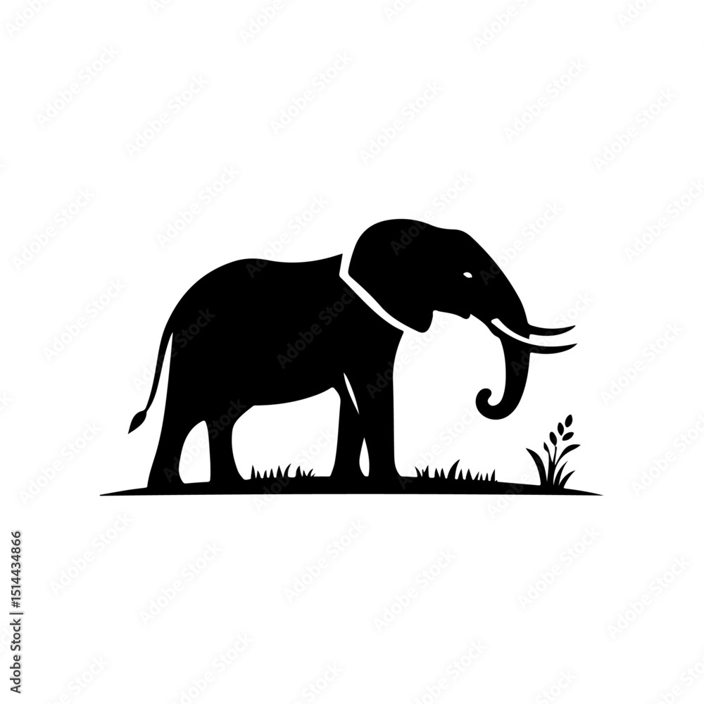 Fototapeta premium Elephant with Tusks Silhouette for Wildlife and Strength Design