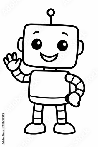 Cute Cartoon Robot Waving - Friendly AI Character Coloring Page