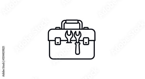 Black Outline Toolbox Illustration on transparent Background With Simple Clasp Details and Tools