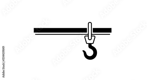 Monochrome Illustration of a Black Hook Hanging from a Horizontal Bar with Minimalist Industrial Aesthetic on transparent Background