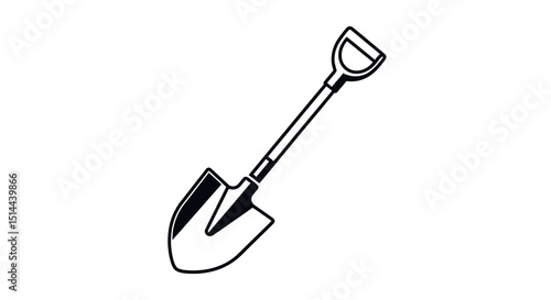 Illustration of Shovel with Handle and Broad Blade in Simple Line Art Isolated on transparent Background