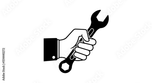 Graphic Hand Grips Black Wrench Vector Tool on Transparent Background for Repair and Maintenance