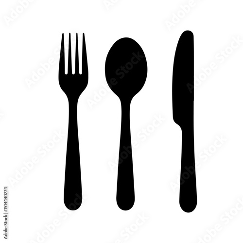 Spoon And Fork With Knife silhouette vector flat illustration design.