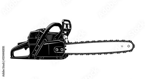 Chainsaw Detailed Line Drawing of Equipment on transparent Background