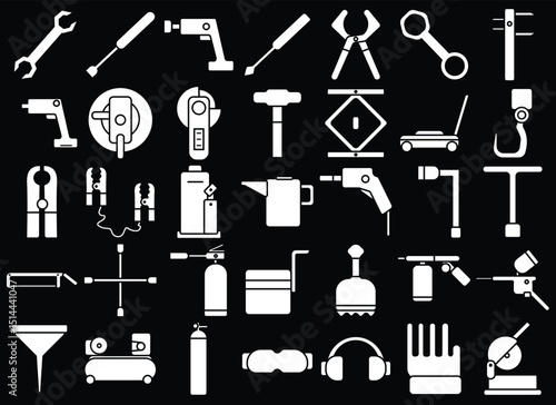 Repair car tools equipment set icon illustration. Set of vector icons tools car workshop