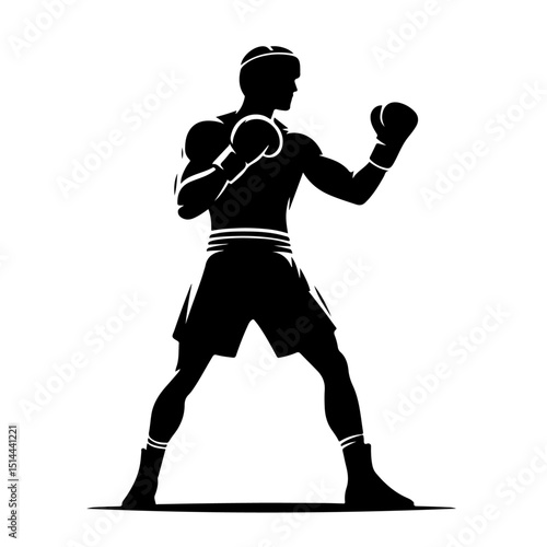 Boxer in Fighting Stance Silhouette for Sports and Strength Design