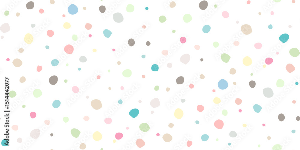 Scattered dots in various sizes. Seamless explosion background of confetti. Abstract random texture for wrapping paper, birthday party design, fabric, packaging, baby shower, kids textile. Vector