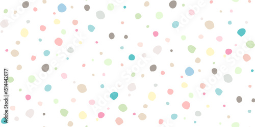 Scattered dots in various sizes. Seamless explosion background of confetti. Abstract random texture for wrapping paper, birthday party design, fabric, packaging, baby shower, kids textile. Vector