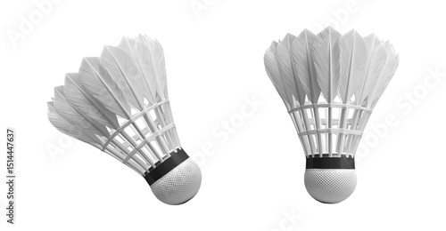 Two White badminton feather shuttlecock on a transparent background