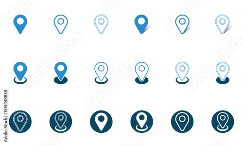 A clean set of navigation icons featuring map pins, GPS markers, routes, and location symbols. Perfect for mobile apps, UI design, and web interfaces