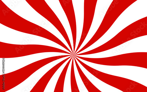 Abstract high-contrast, radial burst background with red and white curved stripes central focal point.  Dynamic spiral effect reminiscent of retro candy swirls or vintage sunburst posters.