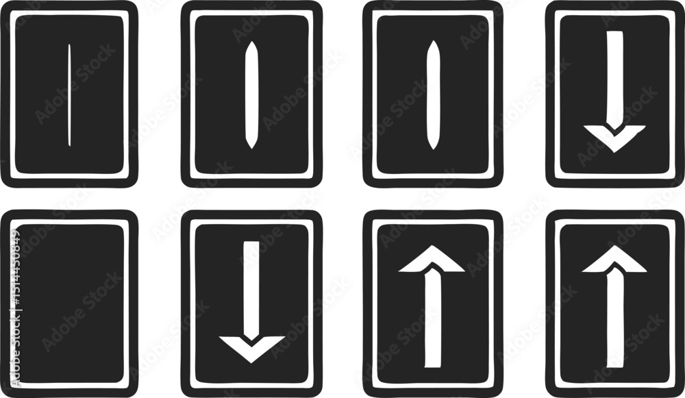 Simple black arrow icon designs in a variety of styles on a white background Simple black arrow icon designs in a variety of styles on a white background