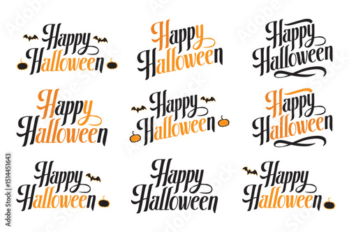 Happy Halloween vector text banner illustration. Happy Halloween design, background graphic. Featuring black and orange bats suitable for placing over Halloween cards, social media and poster designs