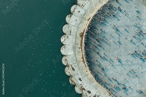Fotografie Aerial photography of the square and crowds at the seaside