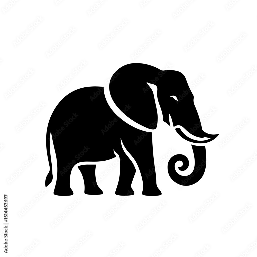 Fototapeta premium Elephant with Tusks Silhouette for Wildlife and Strength Design