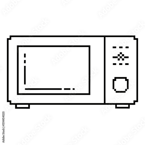 Modern microwave oven in minimalist pixel line art on a clear background