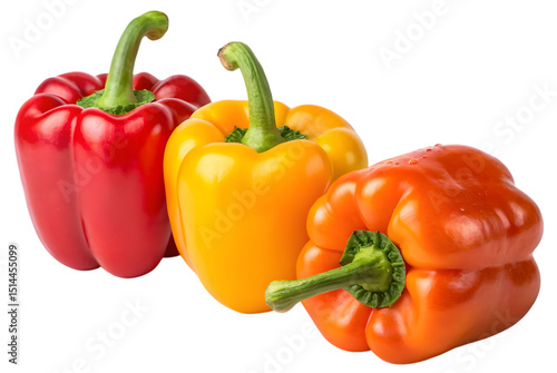 Red yellow and orange bell pepper isolated on white background.