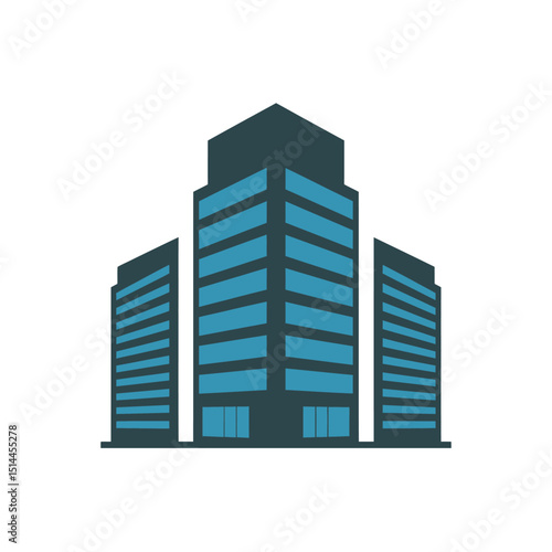 Three Tall Commercial Office Towers with Blue Glass Windows, Urban Corporate Business Complex with Multiple High-Rise Buildings