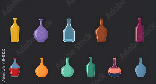 bottle iconography set, bottles graphic set, bottle clipart illustration, bottle outline clipart, glass bottle clipart, wine bottle vector illustration, soda bottle vector, juice bottle vector, milk b