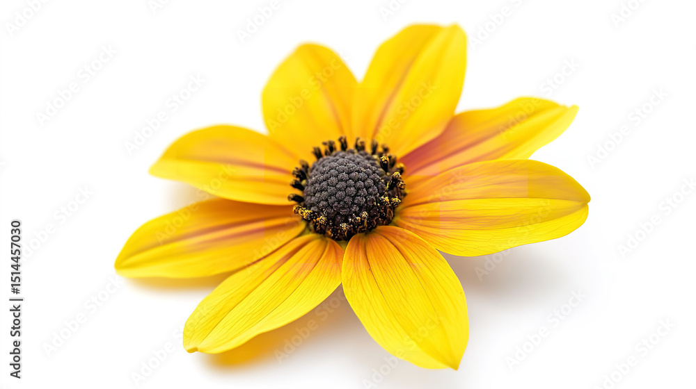 A radiant yellow flower a beacon of summer blooms with joy on a crisp white canvas with sharp detail A radiant yellow flower a beacon of summer blooms with joy on a crisp white canvas with sharp detail