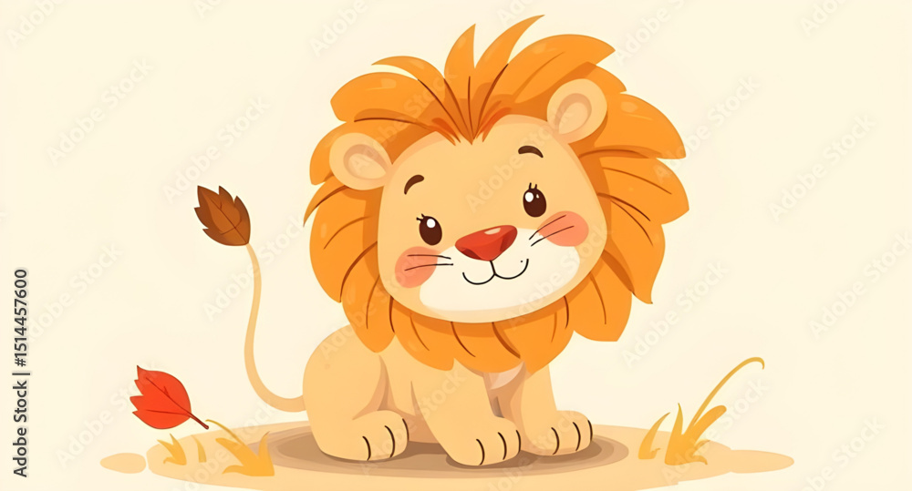 Obraz premium Lion animated cartoon for kids, Cute lion cartoon, Baby lion animation, Funny lion for children, Lion cub cartoon vector, Jungle lion cartoon, Happy lion illustration, Friendly lion character, Lion fo