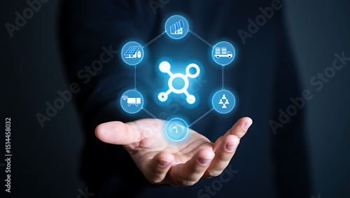 Wallpaper Mural Hand holding digital icons representing sustainable energy and infrastructure solutions Torontodigital.ca