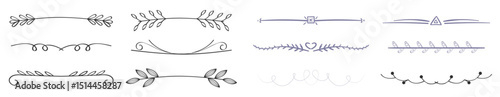 hand drawn vector dividers lines borders laurels set