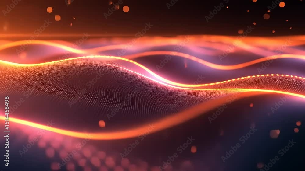 Abstract waves flowing with glowing particles digital art, technology and futuristic concept