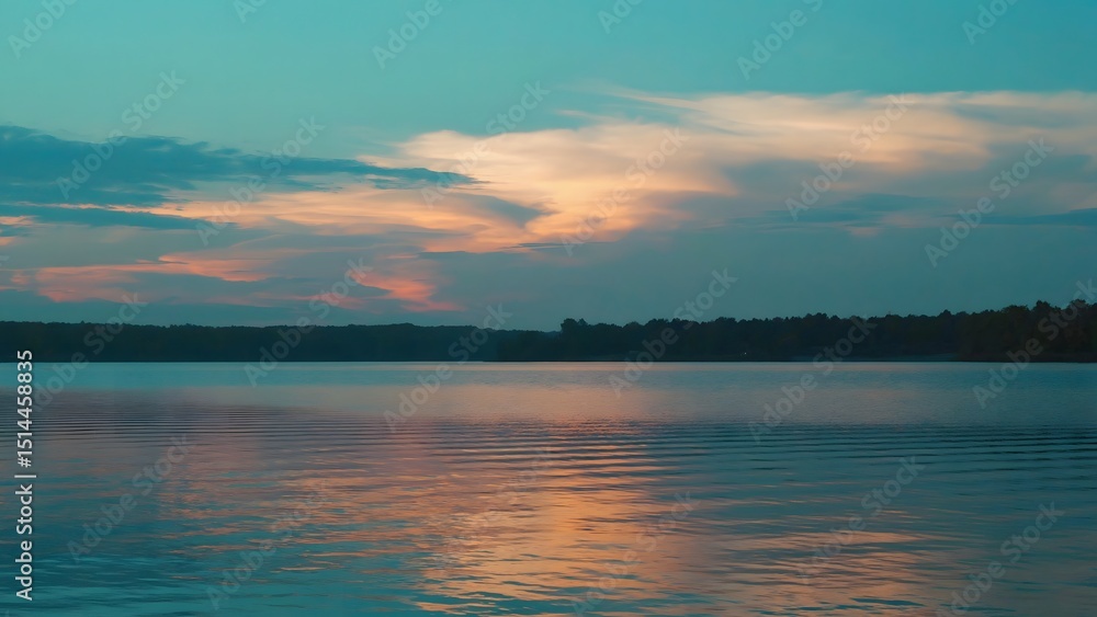 Obraz premium Serene lake scene during sunset with calm water and colorful sky