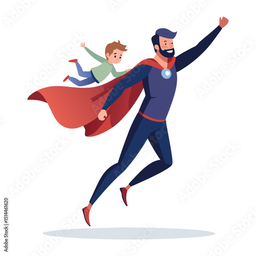Happy Father's Day Super Dad and Son Adventure Vector 