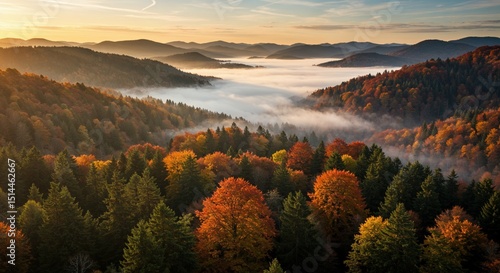 Fototapeta Naklejka Na Ścianę i Meble -  Autumn forest landscape mountain range fog nature scenic view travel tourism