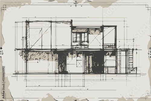Building blueprint background with grid graph vector black plan