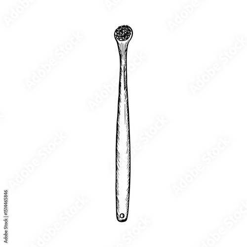 Pet toothbrush sketch drawing. Animal oral care, veterinary, oral hygiene tools. Minimalist doodle hand drawn outline illustration isolated on a white backdrop